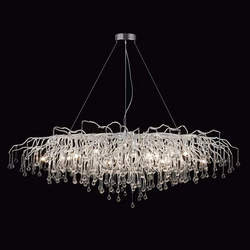 Designer Silver Crystal Water Drop Branch Chandelier Hall Living Room Bar Luxury Decoration Maison Hanging LED Lighting Fixture
