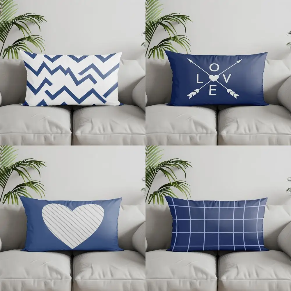 Home Decor Blue & White Zigzag Pattern Pillow Suitable For Sofa Bedroom Car Pillow Cover Cushion Rectangular Back Cushion