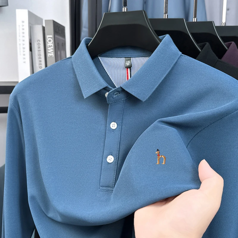 Luxus Qualität männer Polo-Shirt Revers Langarm T-Shirt Herbst Neue Cartoon Sticken Senior Business Casual Büro Herrenmode
