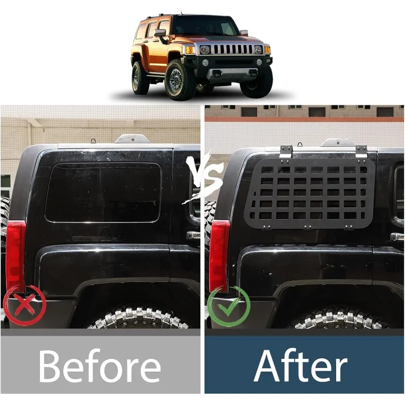 Aluminum Alloy Rear Window MOLLE Panel Modular Storage Rack Flank Kit For Hummer H3 2005-2009 Exterior Accessories