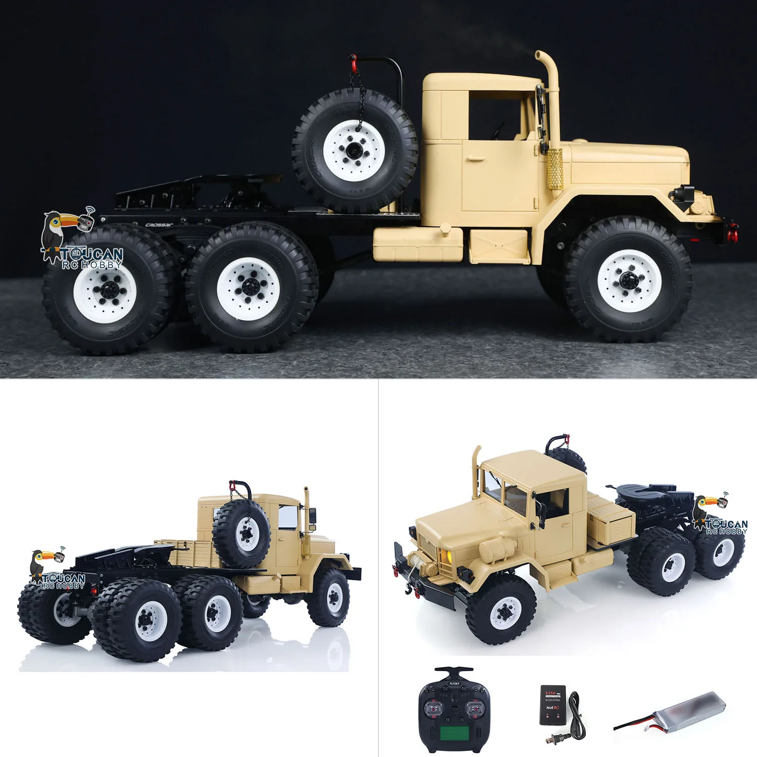 

CROSSRC 6X6 Military Truck 1/12 Off Road Car HC10 DIY Model 2Speed Remote Control Tractor Flysky ST8 Radio Battery Smoke Lights