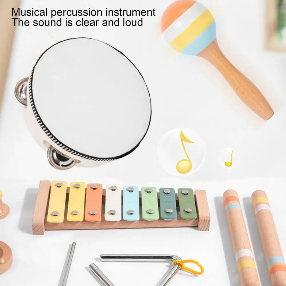 6Pcs/Set Kids Musical Instrument Kit Wooden Xylophone Maracas Clarinet Tambourine Triangle Sounder Educational Percussion Toy