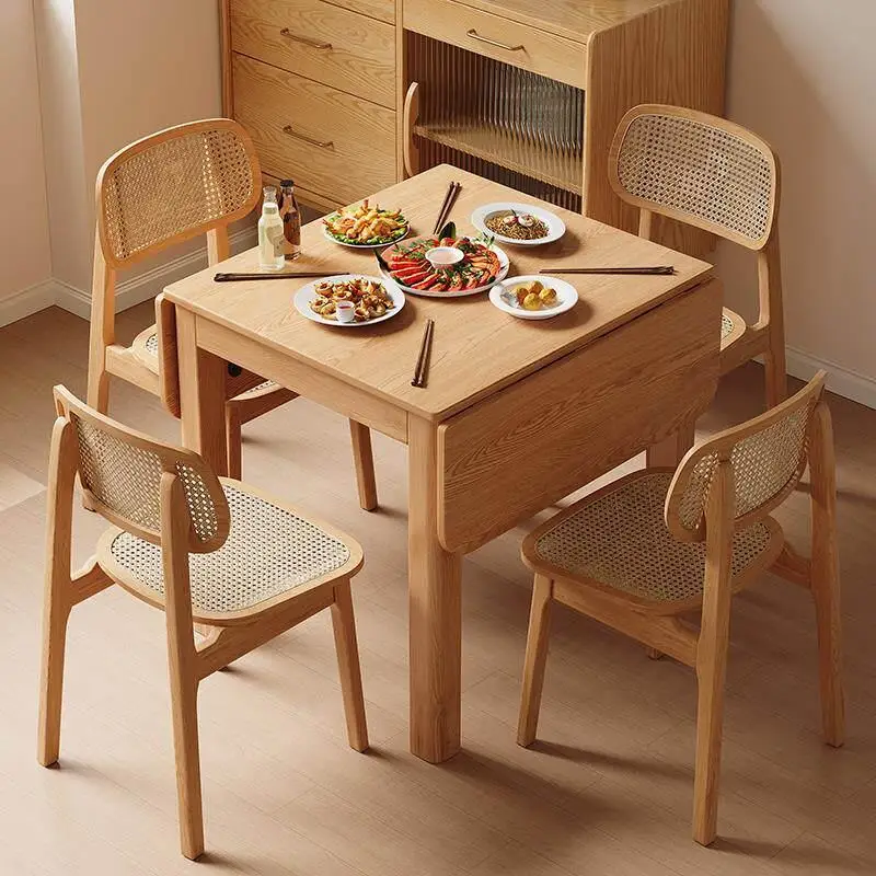 Solid wood dining table, foldable, small apartment, modern simple dining table, rubber wood, multi-functional