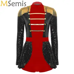 Women's Circus Director Costumes Shiny Sequined Long Sleeve Jumpsuit with Tassels Halloween Fancy Dress Carnival Party Costume