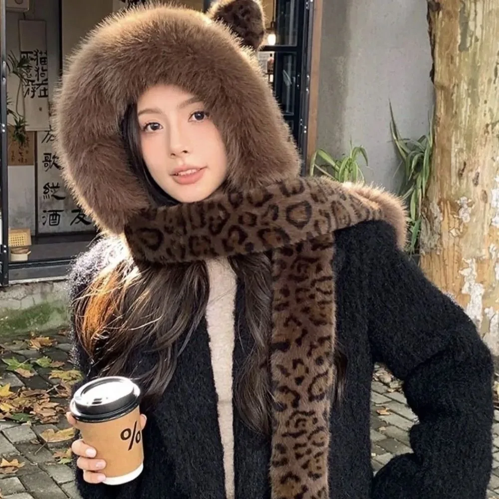 fashion-2-in-1-leopard-print-hooded-scarf-windproof-ear-protection-winter-hat-scarf-thickened-faux-fur-scarf-autumn-winter
