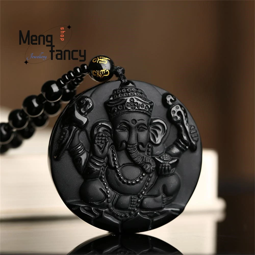 Natural Black Obsidian Four-Armed Spirit Elephant Jade Pendant Fashion Customized Jewelry Amulet Men Women Luxury Necklace Gifts