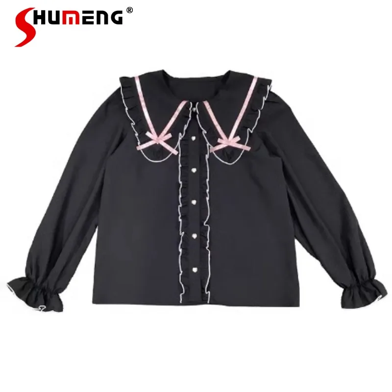 

New Japanese Rojita Style Blusas De Mujer New Mine Series Mass Production Sailor Collar Bow Ruffled Sweet Cute Long Sleeve Shirt