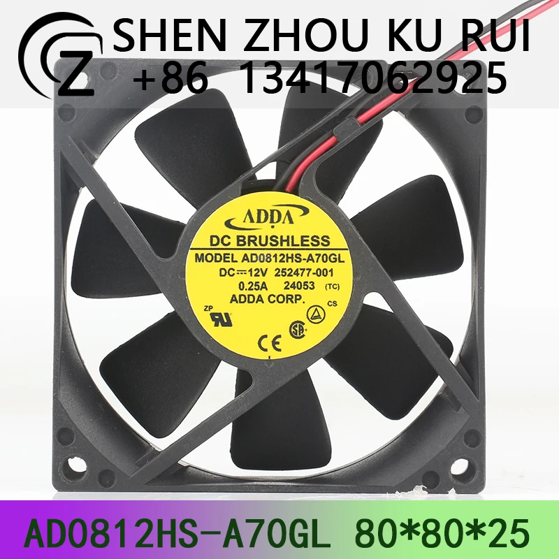 

AD0812HS-A70GL ADDA DC12V 0,25A Шасси источника питания Тихий шар Вентилятор охлаждения с большим объемом воздуха 8025 80x80x25 мм 8 см