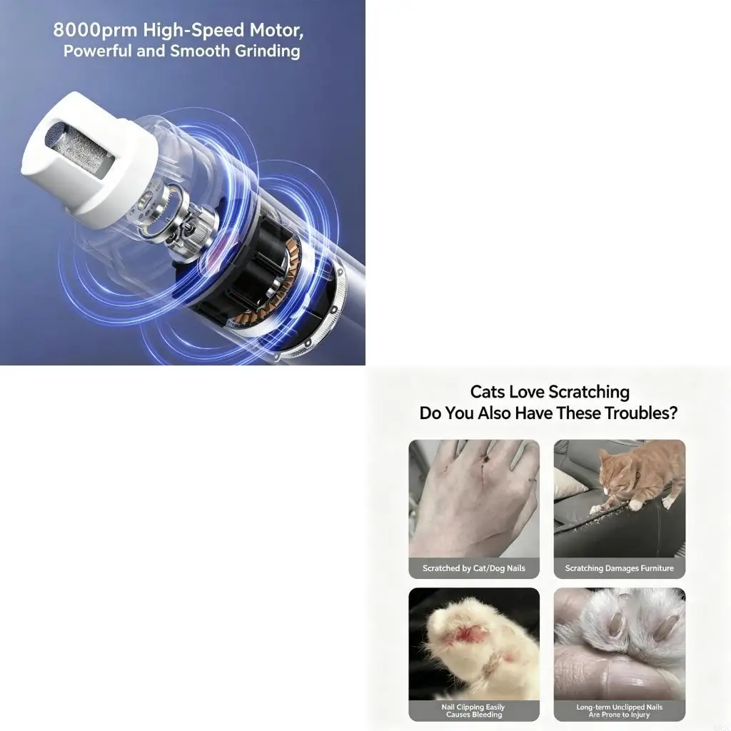 G92C Electric Pet Grinder With LED Light Cats Dogs Clippers Rechargeable Paws Cutter Pet Grooming Trimmer