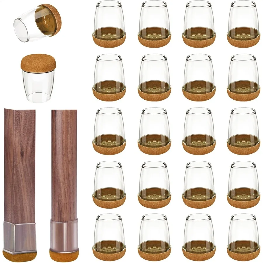 

20PCS Clear Silicone Chair Leg Floor Protectors for Hardwood Floors Round Square Sliders Felt Furniture Leg Covers Furniture Pa