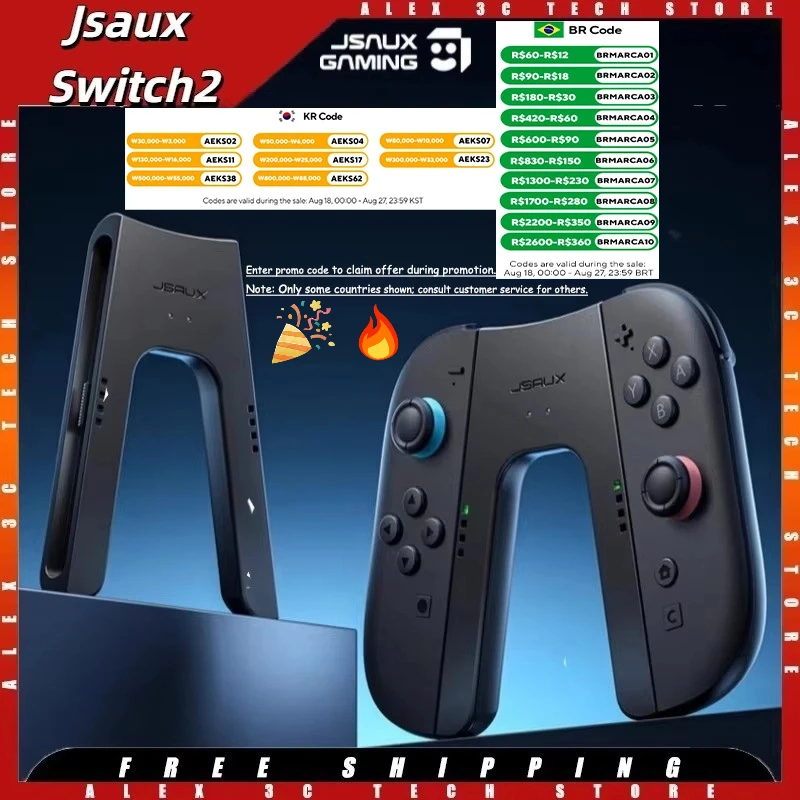 In Stock Jsaux Controller Split Charging Grip Compatible with Switch 2 Joycon Magnetic Suction Ergonomic Gamepad LED Indicator