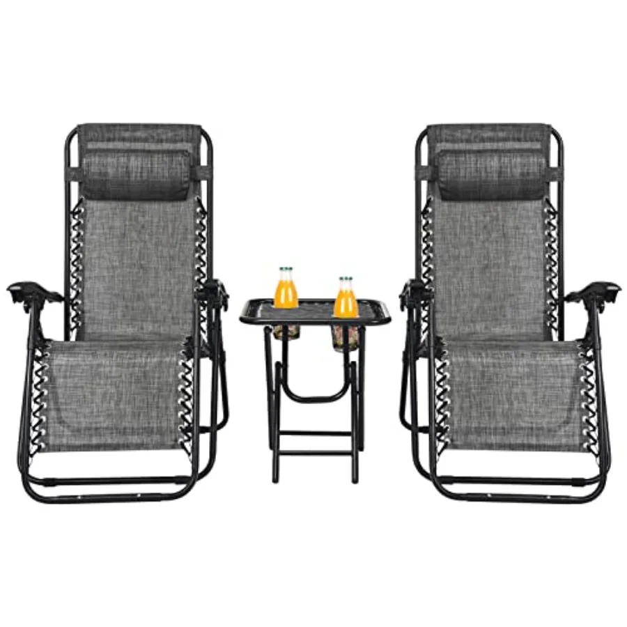 

Zero Gravity Lounge Chairs Set with Coffee Table Folding Reclining Chairs with Side Table and Pillow 3 Pieces Adjust