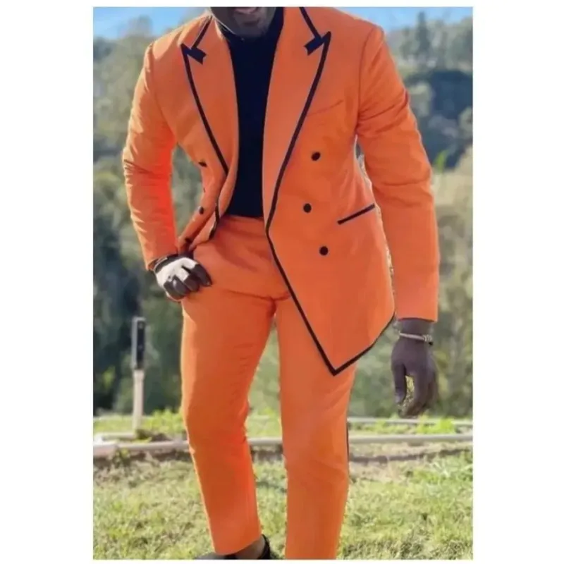 

Suits For Men Orange 2 Pvs Double Breasted Groom Tuxedos Prom Wedding Male Daily Wear Casual Formal Clothes Custom Blazer Pants
