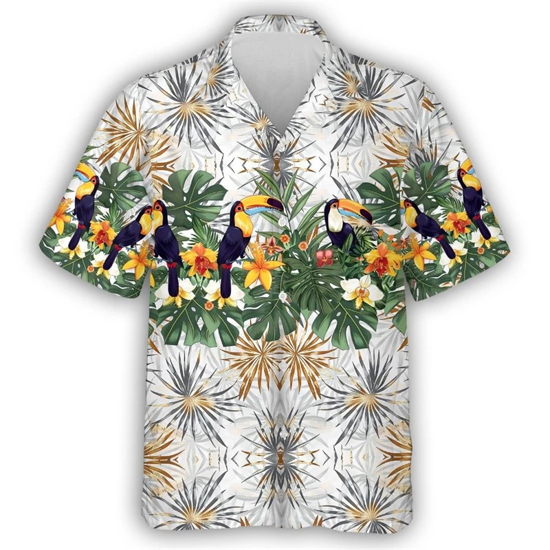 Hip Hop Toucan Birds Graphic Hawaiian Beach Shirt Tropical Bird Aloha Shirts For Men Clothes Fashion Female Blouses Button Tops