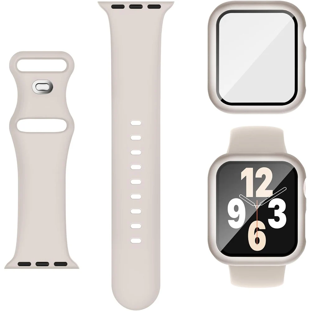 Silikon band gehäuse für Apple Uhren armband 40mm 41mm 44mm 45mm Displays chutz folie und Sport armband für iwatch Serie se 9 8 7 6 5 4