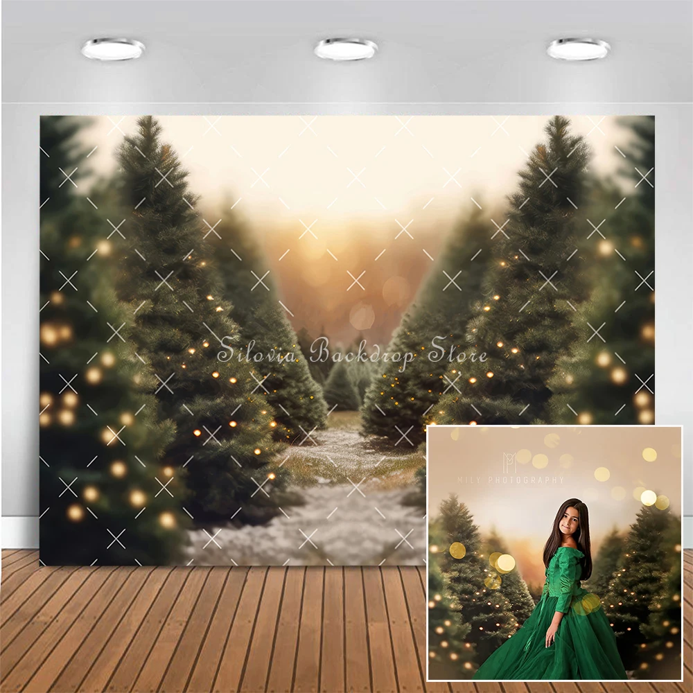 

Twinkle Light Tree Farm Photo Background Bokeh Green Xmas Tree Photography Backdrop Kids Portrait Cake Smash Photo Studio Props