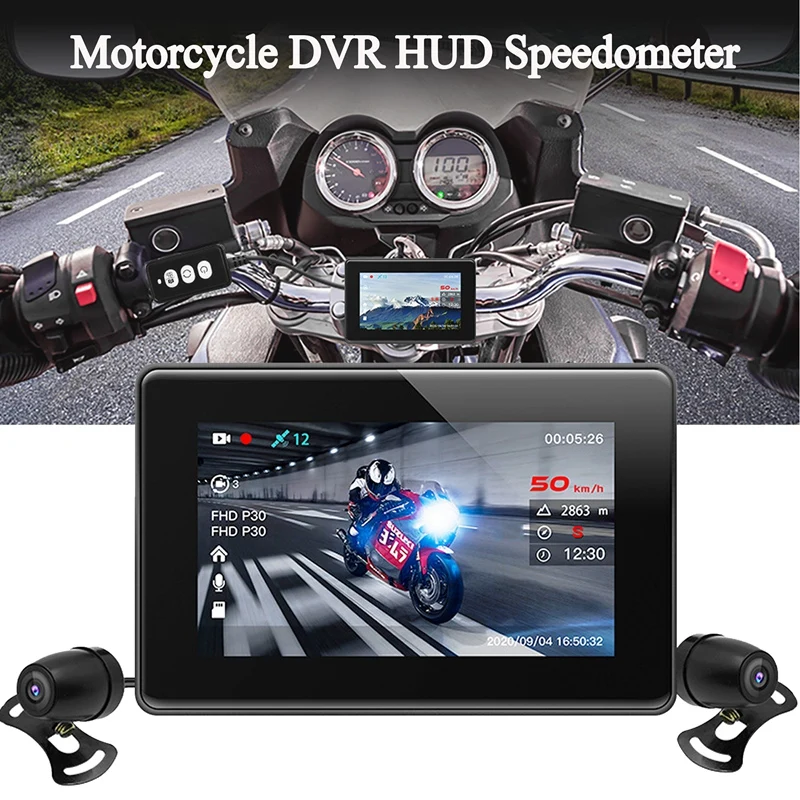 

Motorcycle DVR HUD, C20M Waterproof Contact Screen Video Camera Dash Cam GPS Meter Digital Speedometer Compass Clock