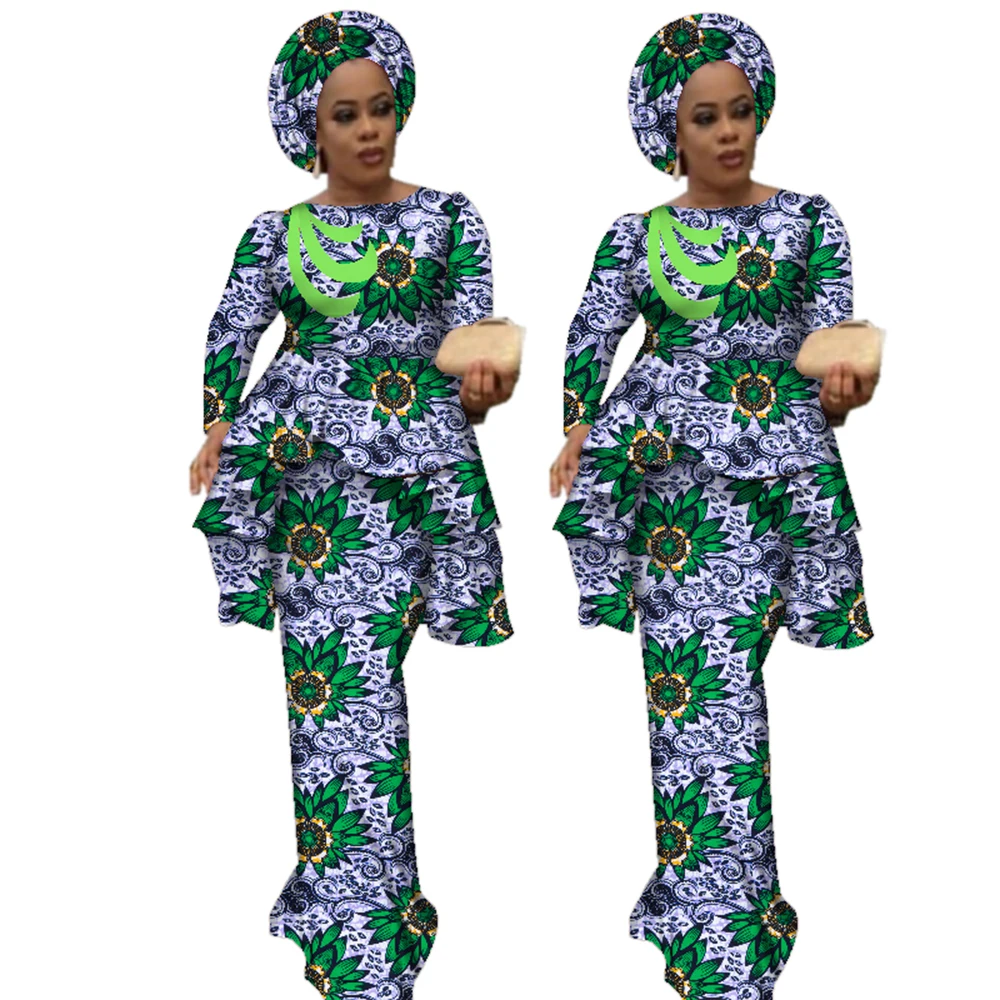 

Africa Style Bazin Riche Dresses for Women Two Pieces Set Women Long Sleeve Tops and Long African Print Skirt Plus Size WY2488
