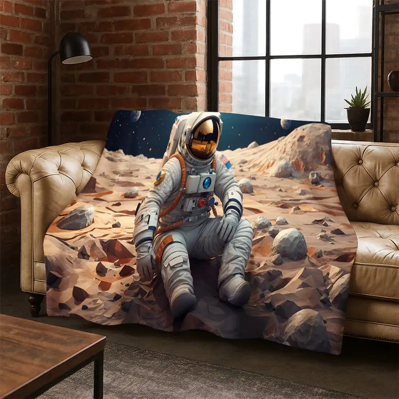 Cartoon Astronaut Universe Spaceman Outer Space Flannel Blanket Soft Warm Throw Blanket for Bedroom Living Room Bed Travel kids