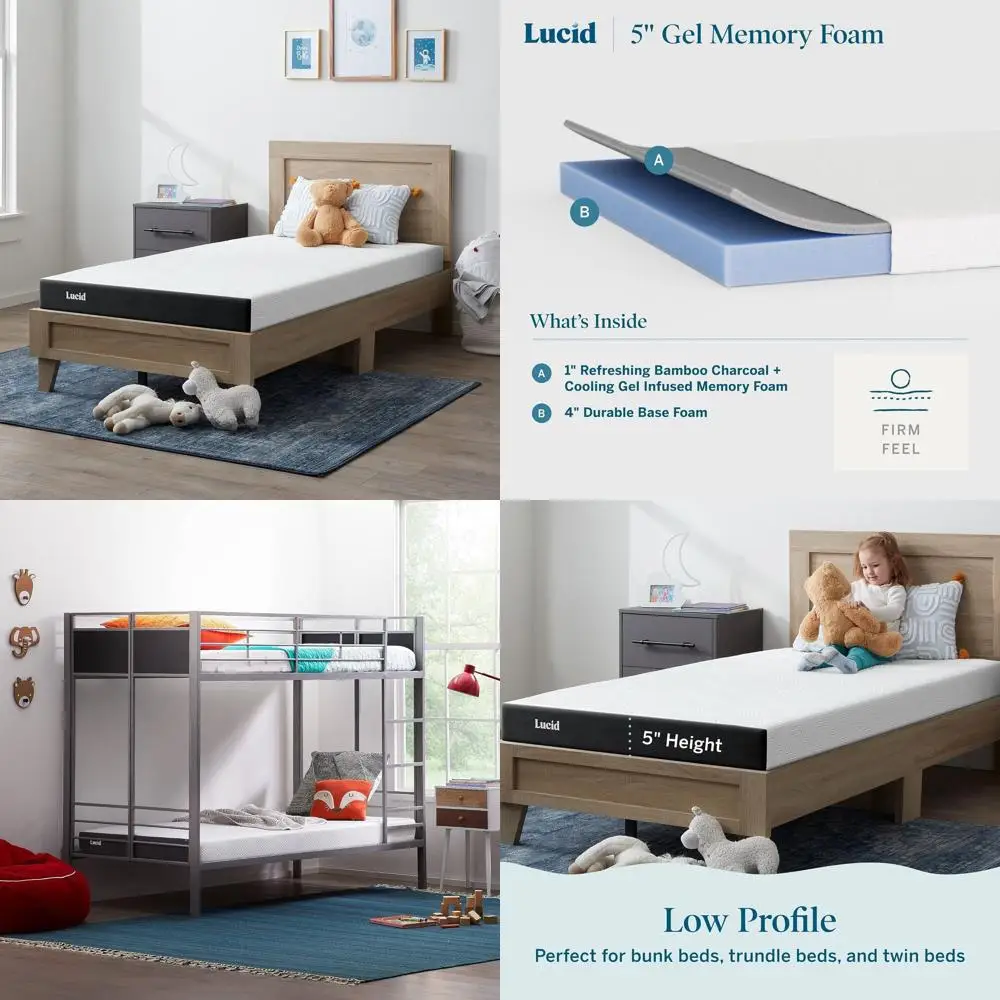 

Twin XL Memory Foam Mattress - 5 Low Profile, Firm Support, Bamboo Charcoal & Gel Infused, Temperature Controlled, Breathable Be
