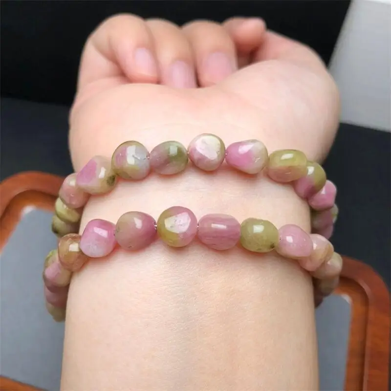 Natural Watermelon Tourmaline Bracelet Gravel Stone Bracelet Couple Energy Yoga Men Women Healing Fengshui Jewelry Gift 1PCS