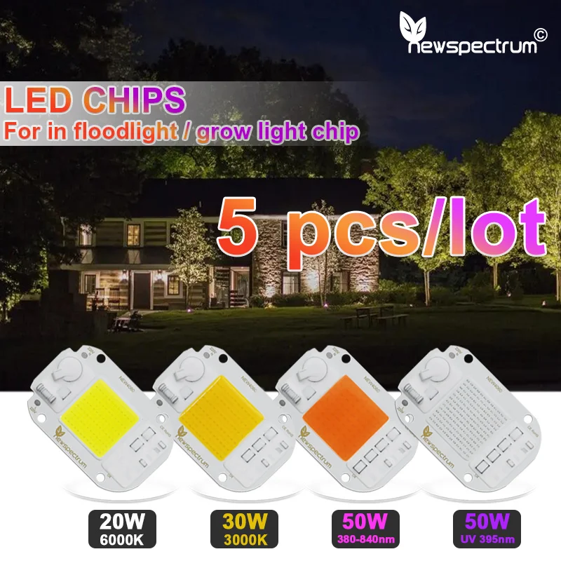 LED COB Lamp Beads 50W 30W 20W Chip LED UV 395nm 3500K 6000K 5pcs/lot for DIY Flood Light Spotlight Fishing Curing Lamp Chips