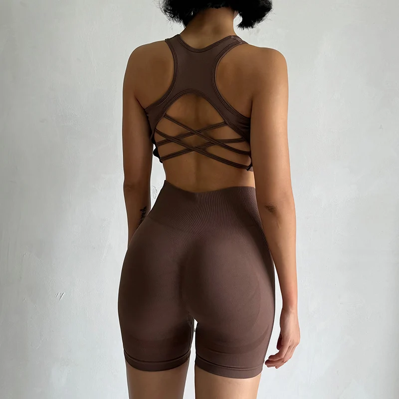 Peach Women's High Waist Shorts Bras Butt Lifting Fitness Set Gathered Beautiful Back Yoga Suit Running Tight Training Exercise