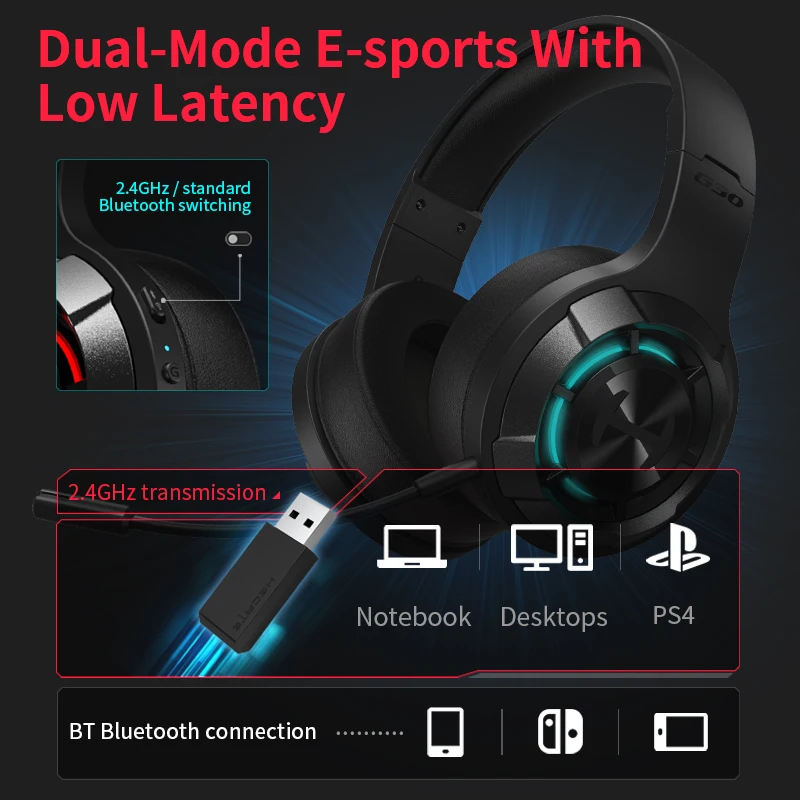 HECATE by Edifier G30 S 2.4GHz Wireless Headphones Bluetooth 5.3 Dual-Mode Connection Gaming Headset for PC/MAC/PS4/PS5/SWITCH