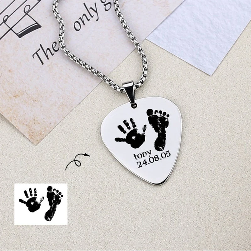 Personalized Guitar Pick Necklace Customize Stainless Steel Engraved Fingerprint Handwriting Photo Jewelry Anniversary Gift