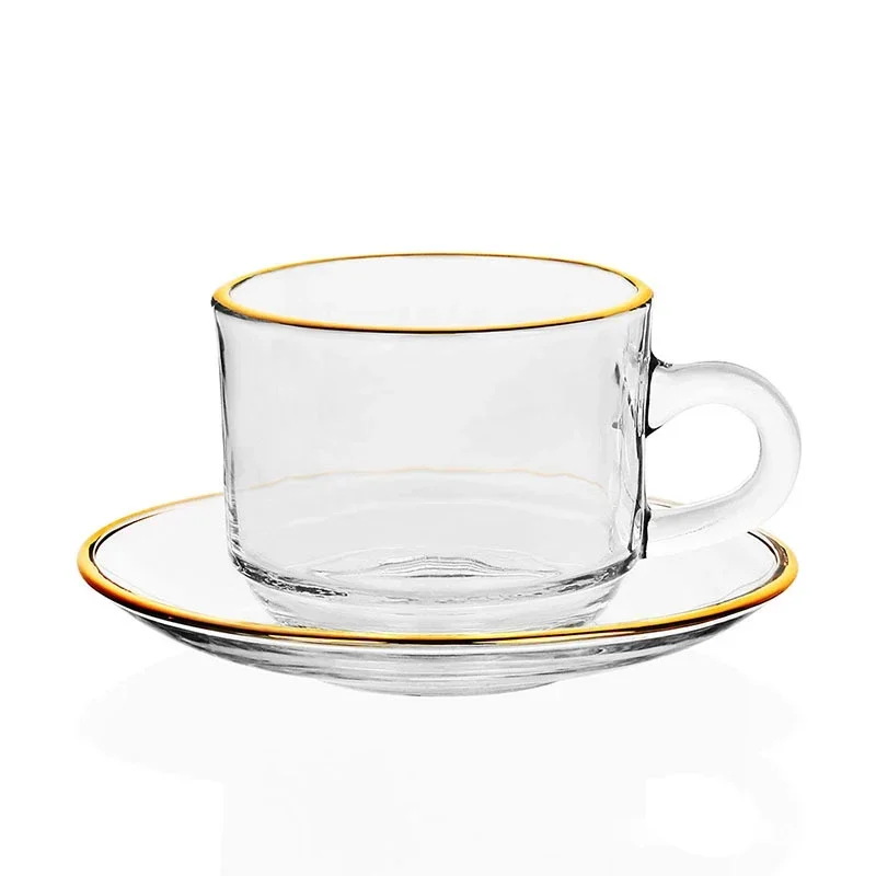 Golden Glass Coffee Cups,Lover Couple Mugs Heat resistant Teacup 1 mug Set Advanced For Afternoon tea