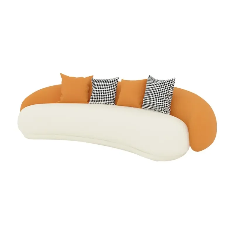 Modern Removable Washable-Free Simple Arc-Shaped Adjustable Retro Nano Faux Leather Leather Sofa