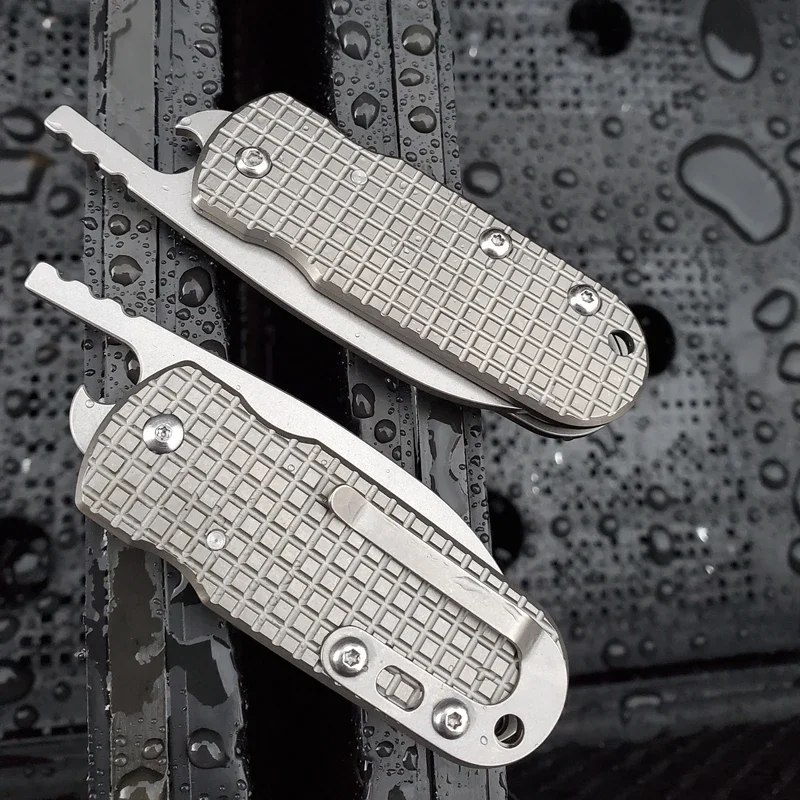 EDC 티타늄 합금 핸들 접이식 칼 뒤로 클립 종이 절단 풀기 캠핑 포켓 야외 도구
