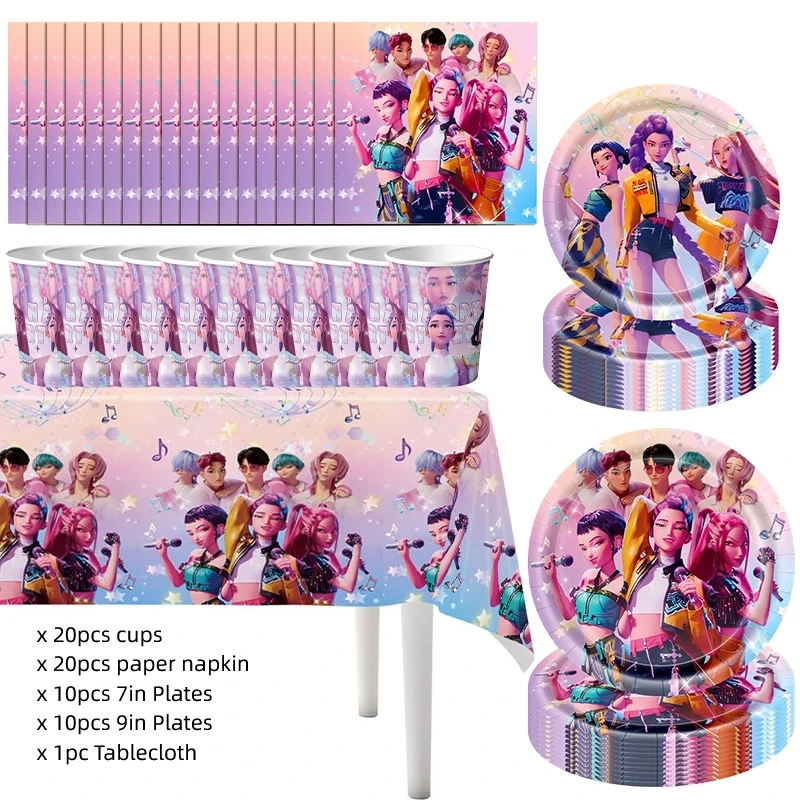 حار Kpop شيطان هنتر حفلة عيد ميلاد زينة بالونات المتاح أدوات المائدة الطرف لوحات الكؤوس مجموعة K-pop ديكور الحفلات