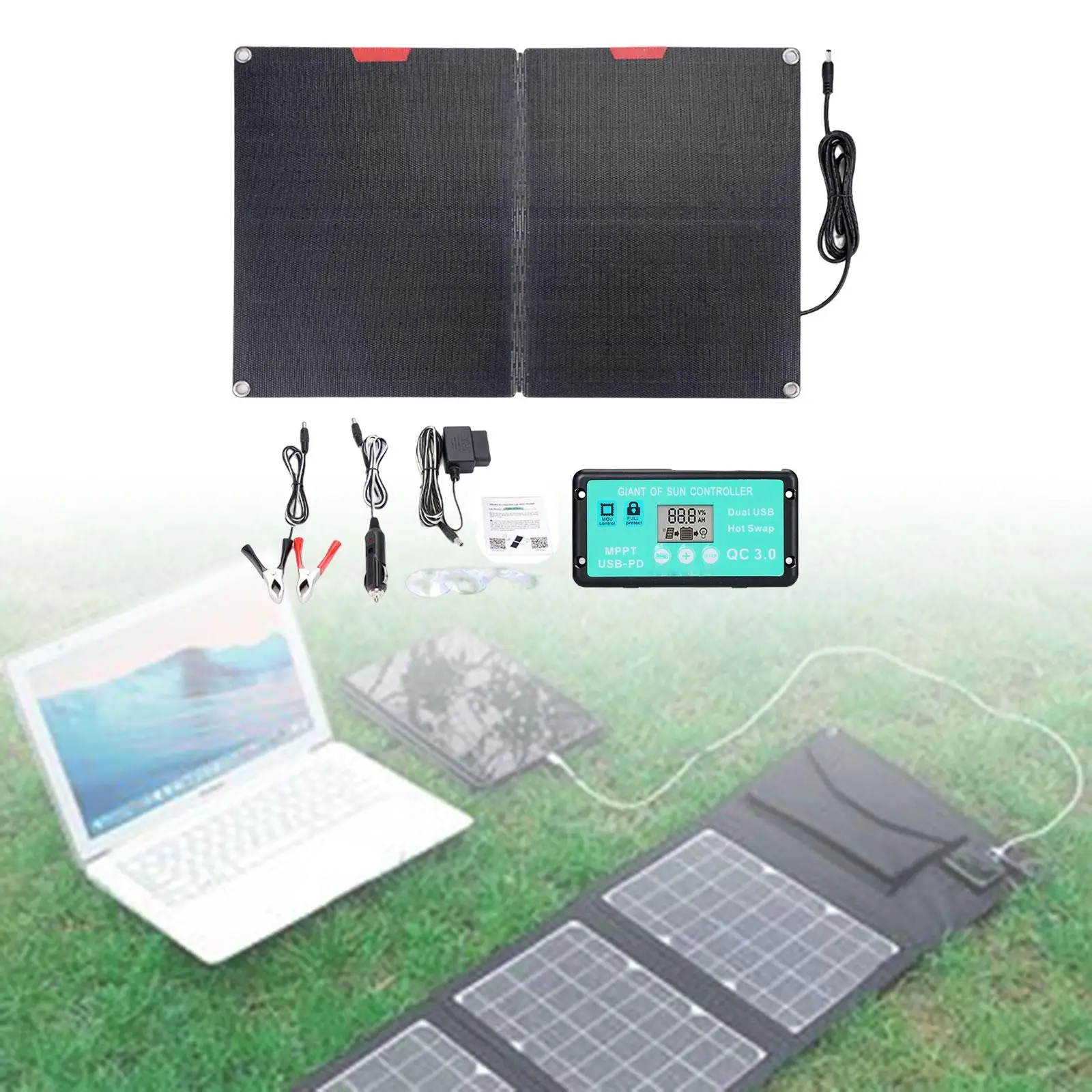 Foldable 60W Solar Panel Kit, Solar Powered Monocrystalline Silicon Water