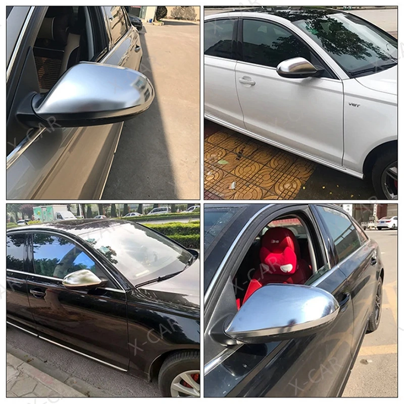 1Pair Matte Chrome Rearview Side Mirror Cover House Cap Lid For Audi A6 S6 C7 4G 2012 2013 2014 2015 2016 2017 2018