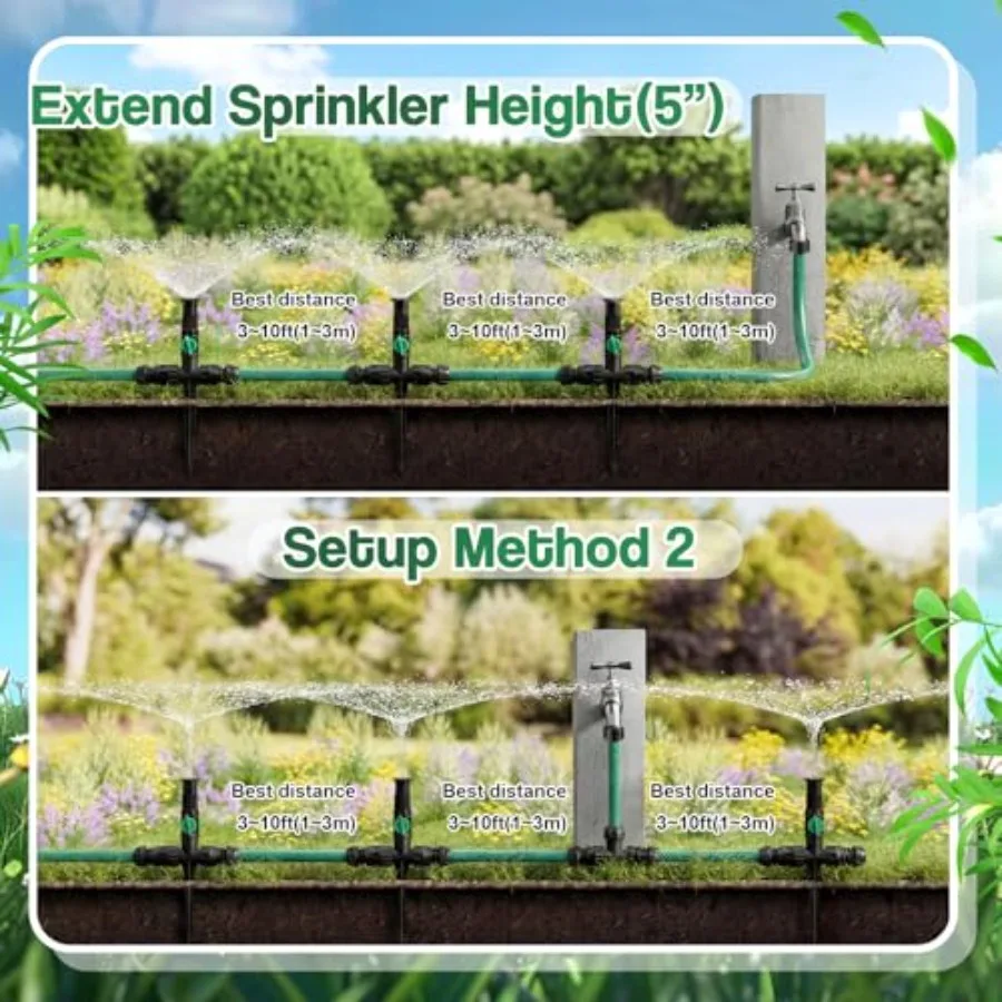 Above Ground Sprinkler System for Yard Garden Irrigation: PVC Plastic, Black Gray, 4 Sets with 59ft Hose, Multi-adjustable DIY