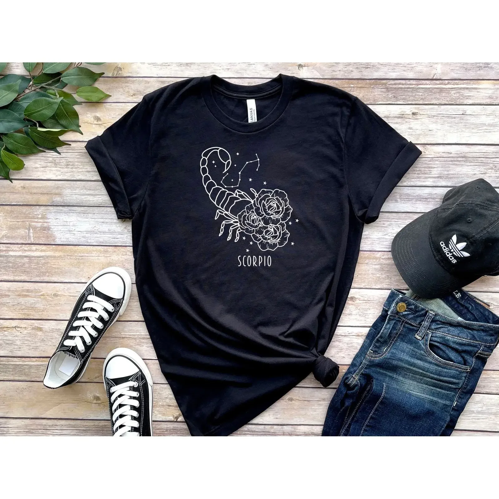 Floral Scorpio Zodiac T Shirt Astrology Horoscope Birth Sign Birthday for Lovers vintage Washed Unisex Breathable Stylish Soft