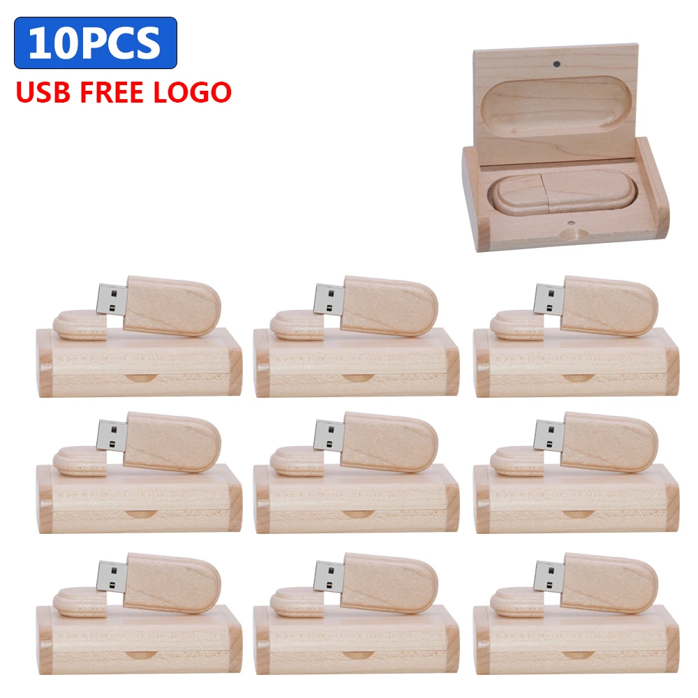 

10pcs/lot Free custom logo Wooden USB2.0+box USB flash drive Pendrive 4/8/16/32/64/128gb Memory stick Photography gift Pen drive