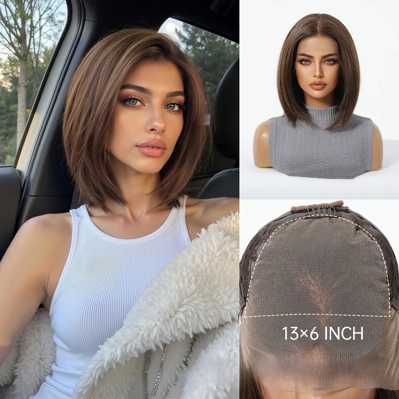 วิกผมลูกไม้ขนาดใหญ่ 13 * 6 นิ้ว วิกผมตรงยาวระดับไหล่สำหรับผู้หญิง ผมธรรมชาติสำหรับงานคอสเพลย์ งานปาร์ตี้ และสวมใส่ในชีวิตประจำวัน