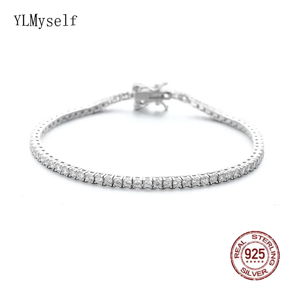 

Pure 925 Silver Jewelry Pave Full 2mm Cubic Zirconia Anniversary Gift 15-21CM Tennis Bracelet