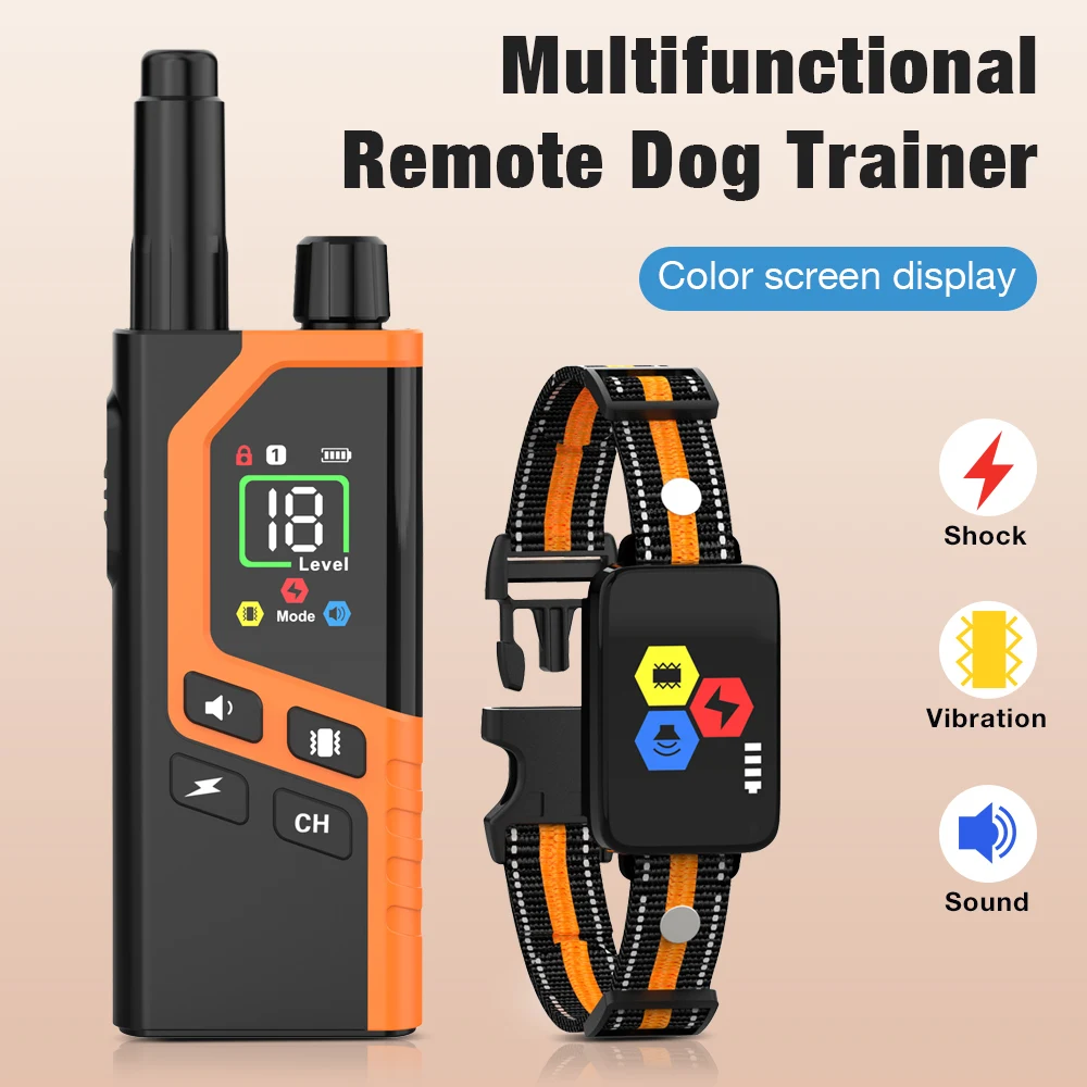 Wholesale Dog Training Collar with Multifunctional Color Screen Display Waterproof Remote Control and Bark Stop Device