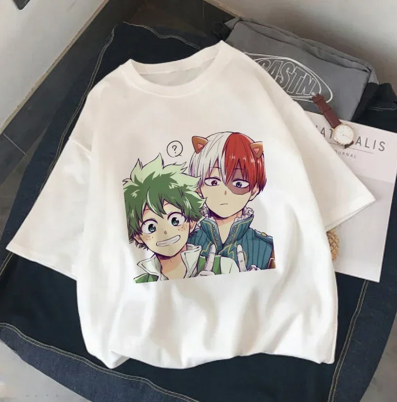 Damskie koszulki z nadrukiem Anime My Hero Academia Shoto Todoroki Letnia koszulka z krótkim rękawem Harajuku Cartoon T Shirt Odzież damska