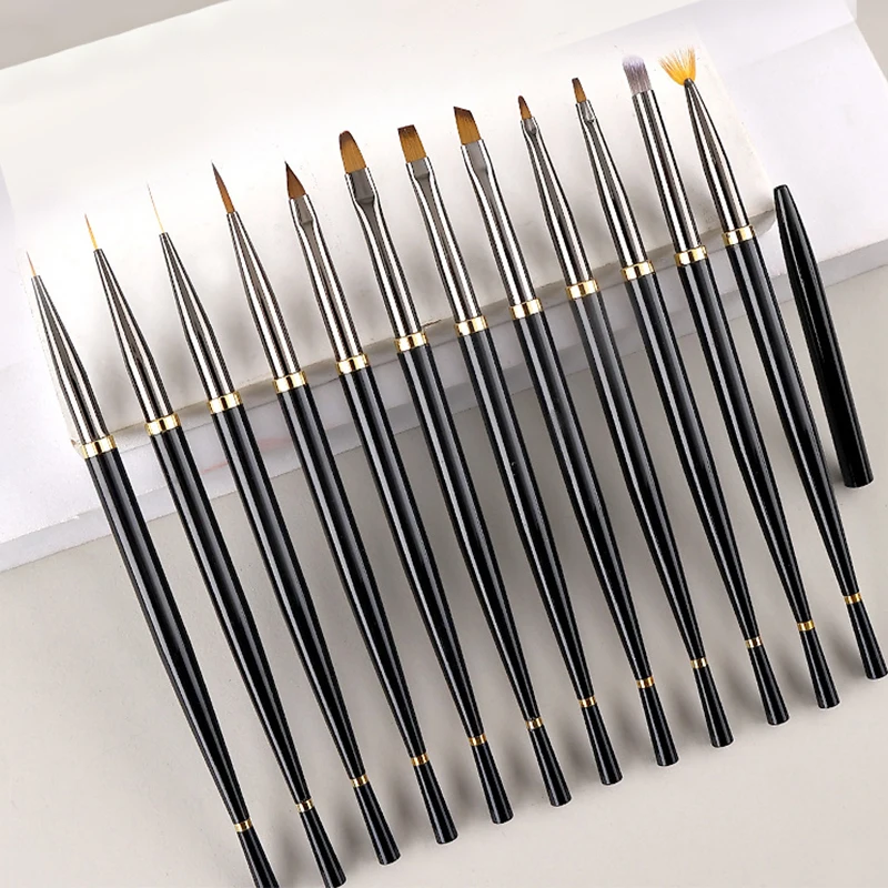 Black Nail Art Brushes Liner Painting Gradient Brush 6/7/9/10/12/13mm Multi-function Tool For Manicure Acrylic UV Gel Extension