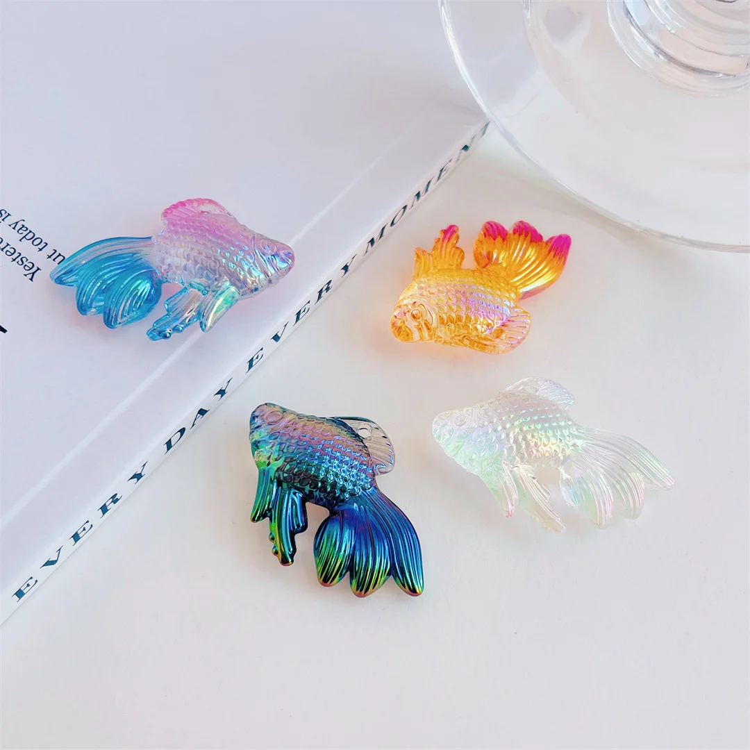 Wholesale 50pcs/lot color print animals cartoon fish shape resin beads diy jewelry earring/garment pendant accessory