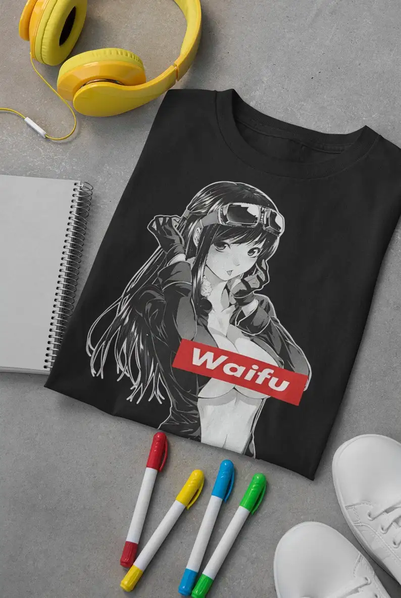 Pilot Anime Girl Unisex Graphic Tee, Waifu Material Shirt, Cute Girl Shirt, Kawaii Tee, Devil Girl, Horned Girl, UwU Girl