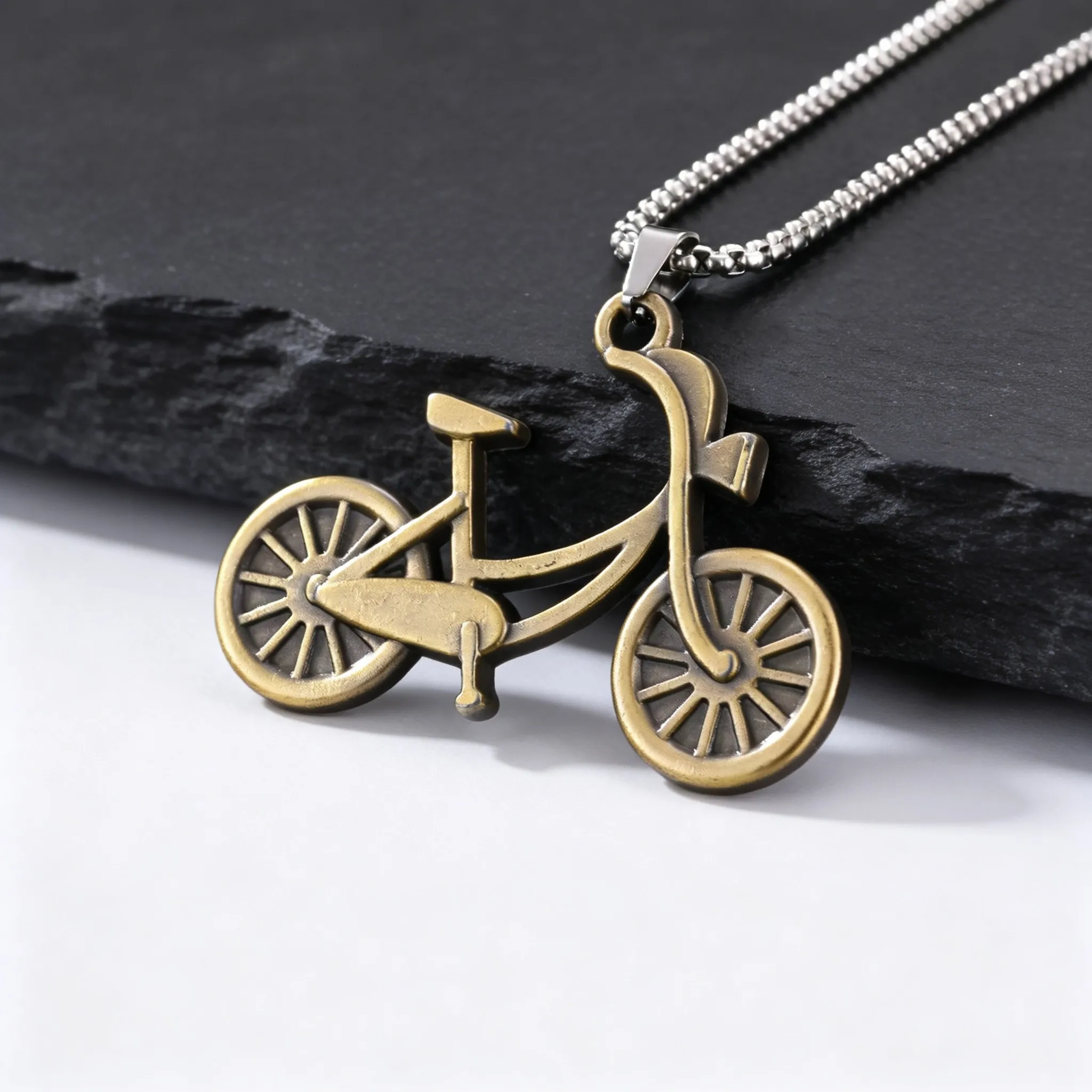 Creative Unique Bicycle Necklace for Men,Vintage Gold Color Bike Pendant Necklace,Rider Jewelry