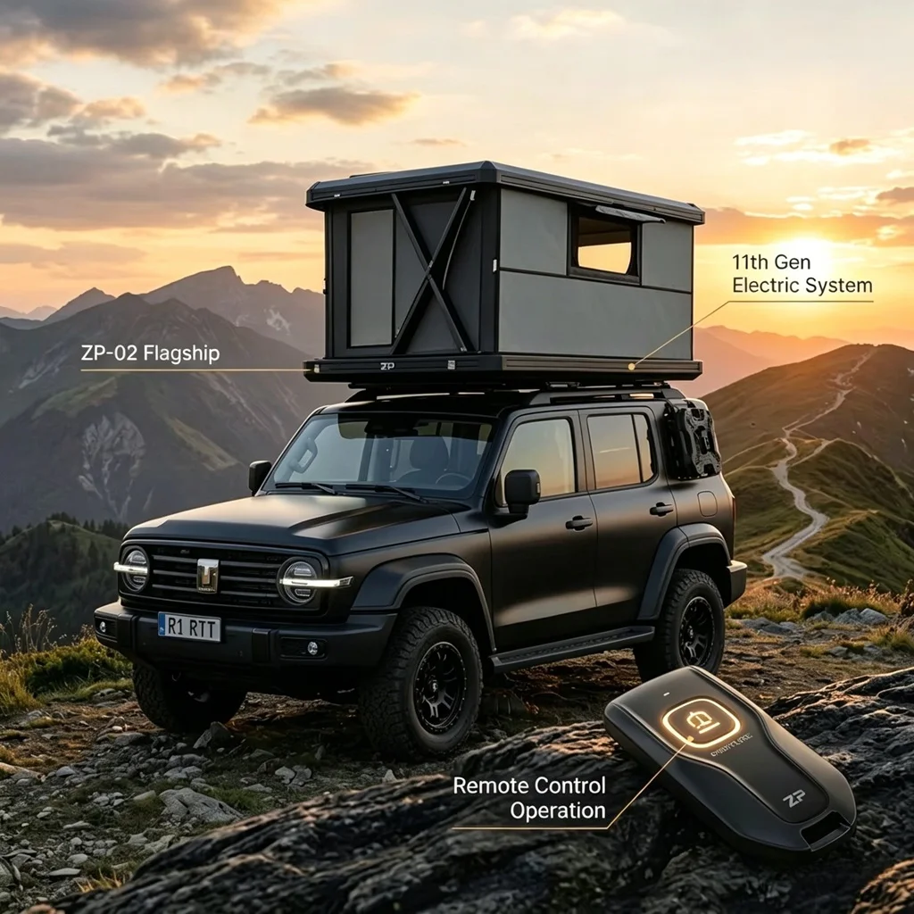 Premium Solar Powered 16.8cm Ultra-Slim Aluminum Roof Top Tent YJT-0034 65kg Vertical Pop-up Box Style Car Tent SUV Pickup