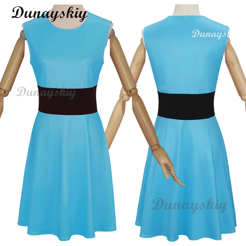 Powerpuff cosplay meninas traje peruca flor buttercup bolhas traje rosa verde azul vestido feminino cinto conjunto vestido de halloween