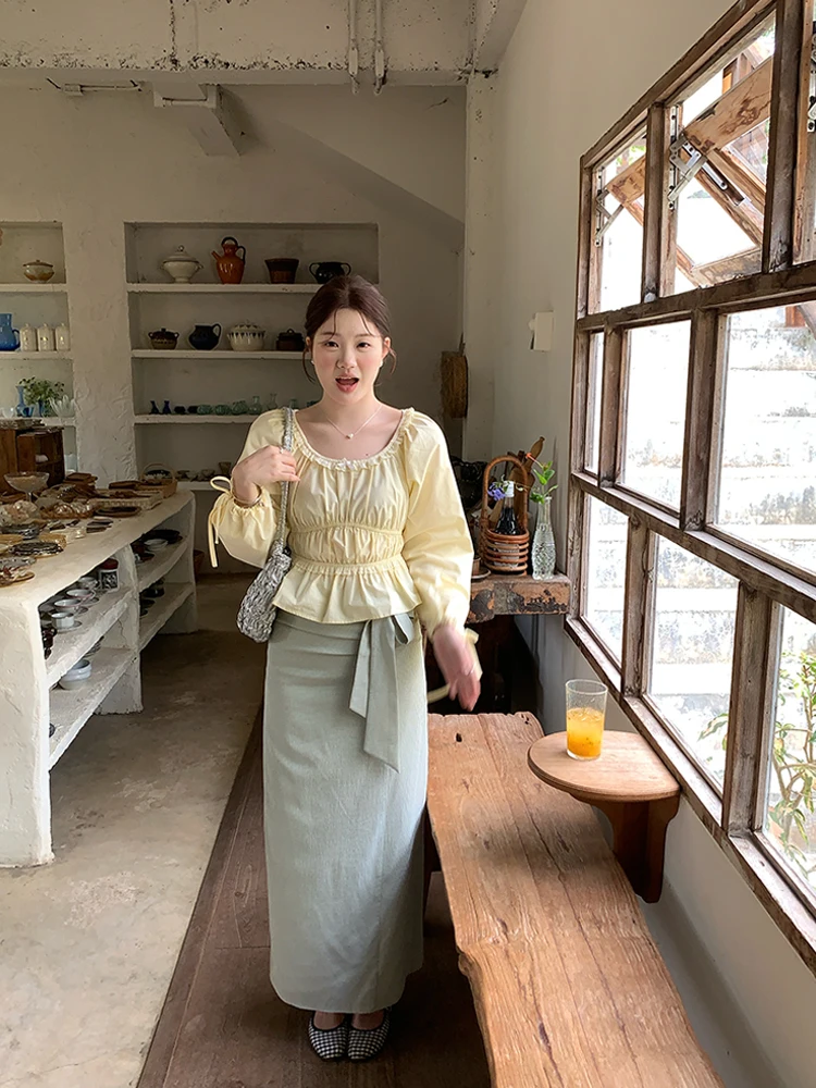 

Korean Sle High Waist A-Line Skirt with Belt Design Plaid Women's Faion Spring Summer Autumn Seasonal Skirts