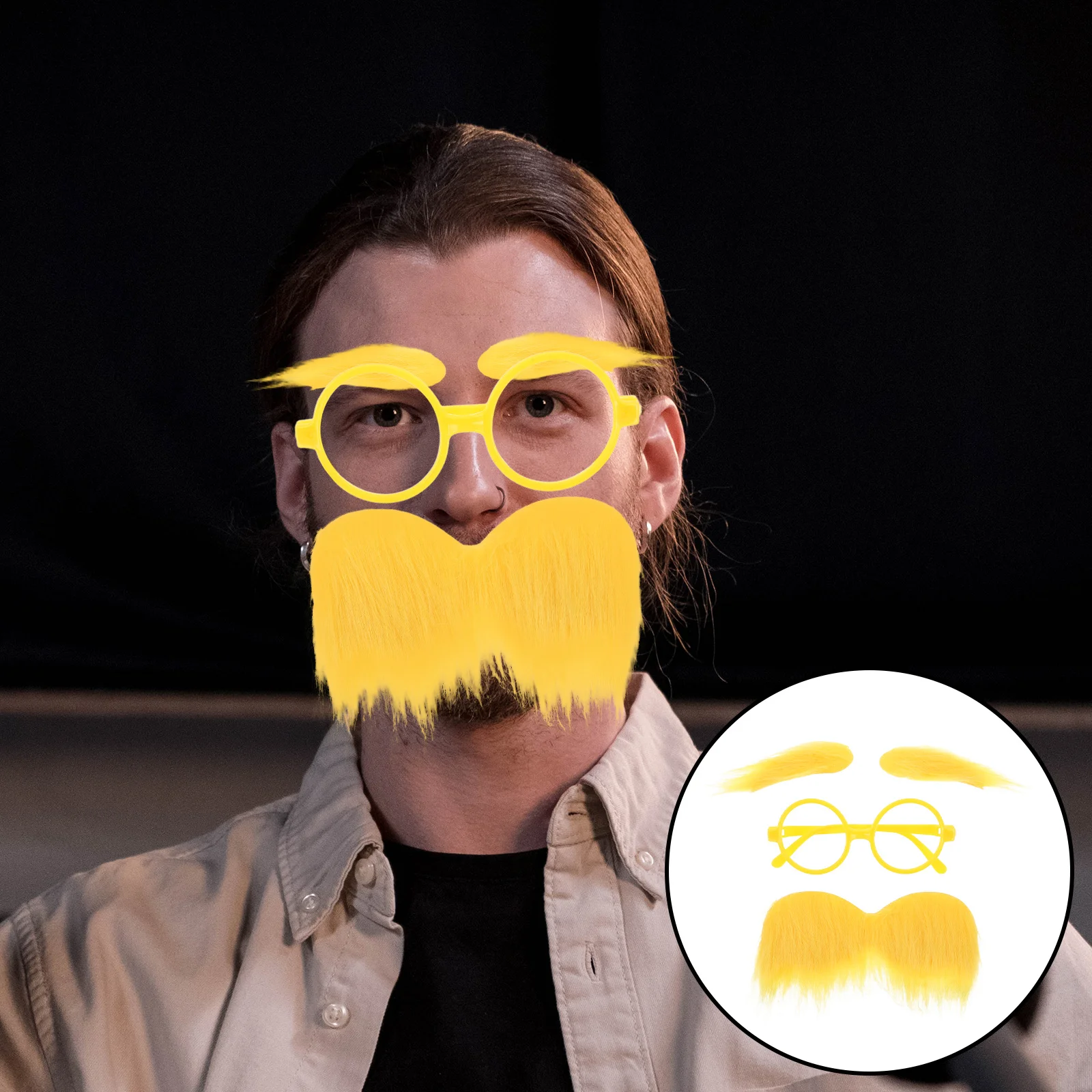 1 ensemble de lunettes jaunes, moustache, sourcils, décorations de fête, accessoires de Costume pour mascarade, carnaval, Cosplay, accessoires de stand Photo
